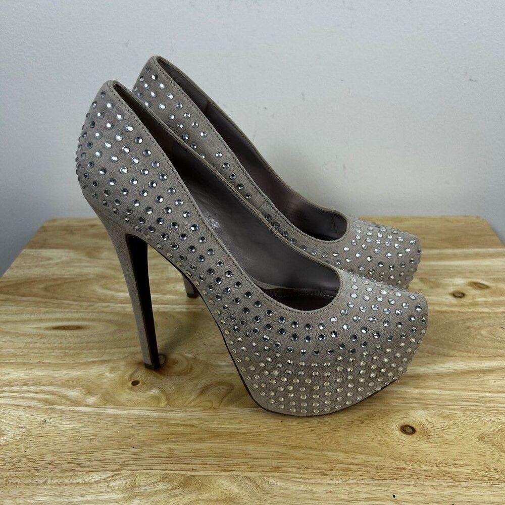 Steve Madden Barbby Blush Suede Rhinestone Platform Pumps Heels Womens Size 6.5
